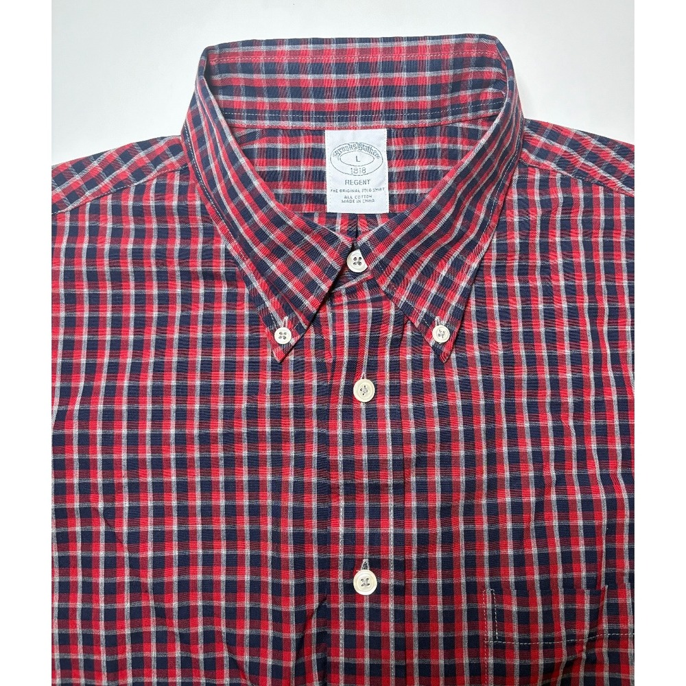 Brooks Brothers Regent Fit Red/Blue Cotton Plaid Button Down Shirt | NWT | L